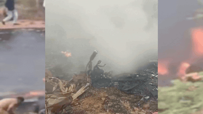 Plane split into pieces: Fire, smoke, papers everywhere as aircraft carrying Ajit Pawar crashes - video