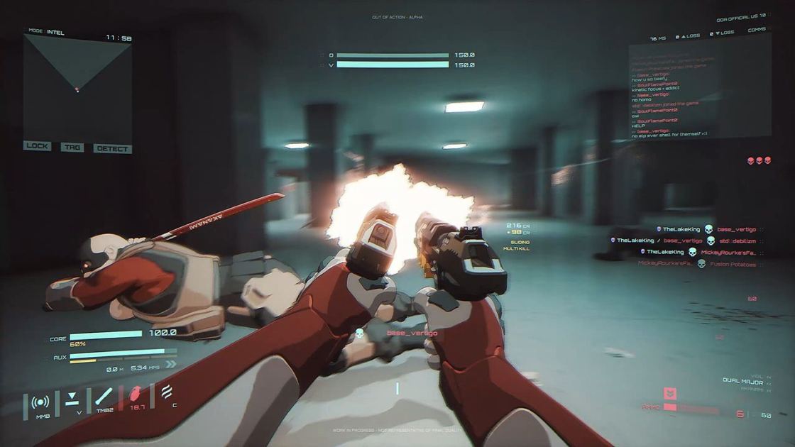  Early access multiplayer shooter Out of Action is, ironically, full of action, with cyborg ninjas blasting each other in a mix of Titanfall and Max Payne 