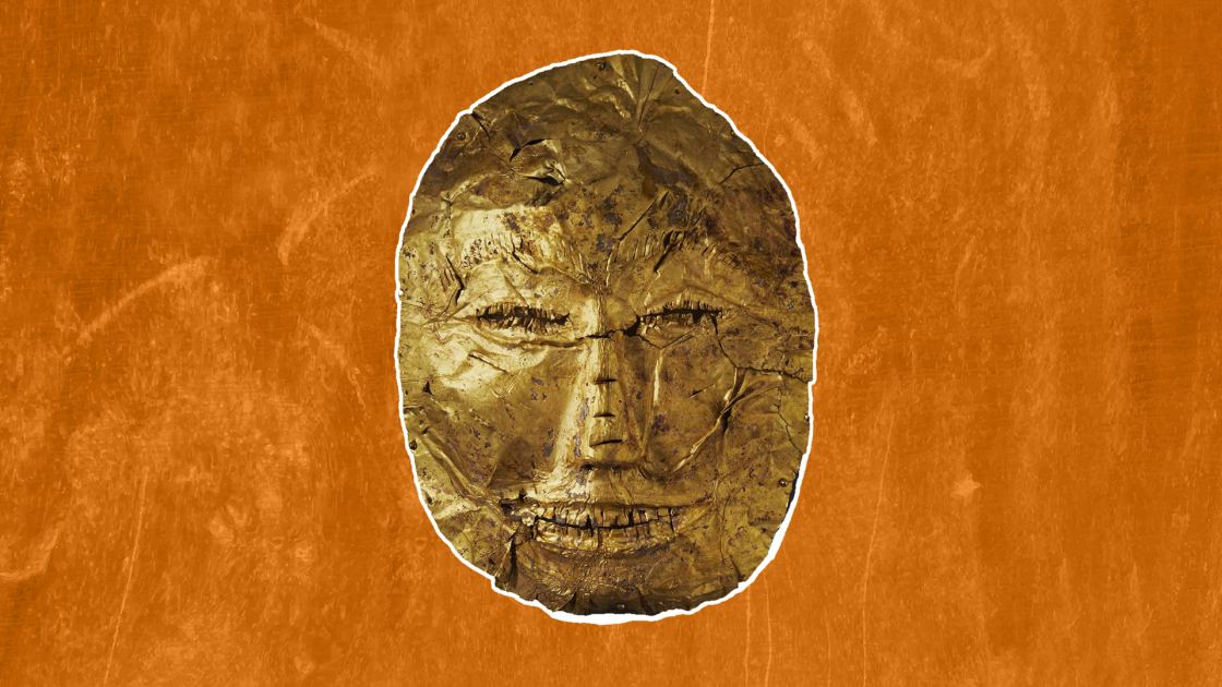  Funeral mask: A 2,000-year-old gold face covering designed to confuse the deceased's spirit so it didn't torment the living 