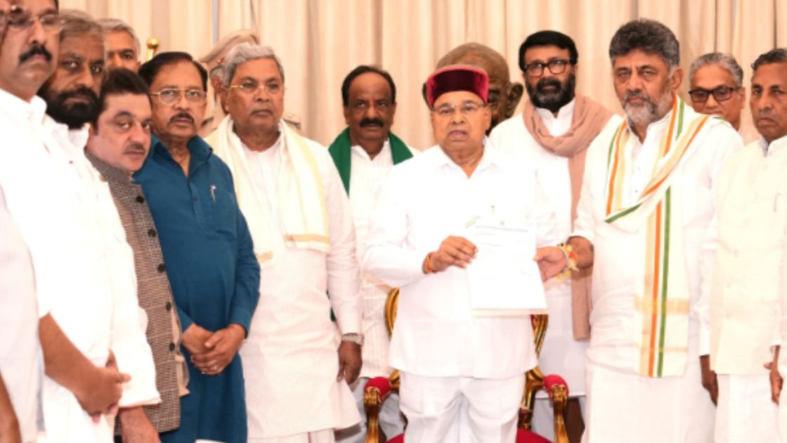 DK Shivakumar meets Karnataka governor, stakes claim to form govt