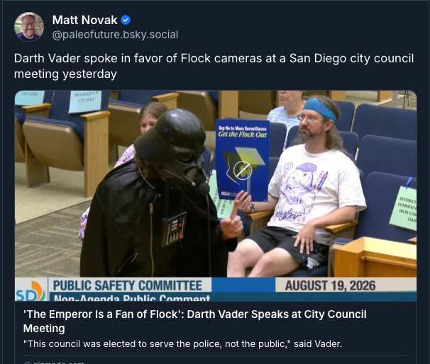 Darth Vader tells San Diego that the Emperor is a fan of Flock