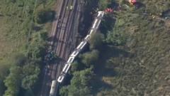 Aerial footage shows derailed train