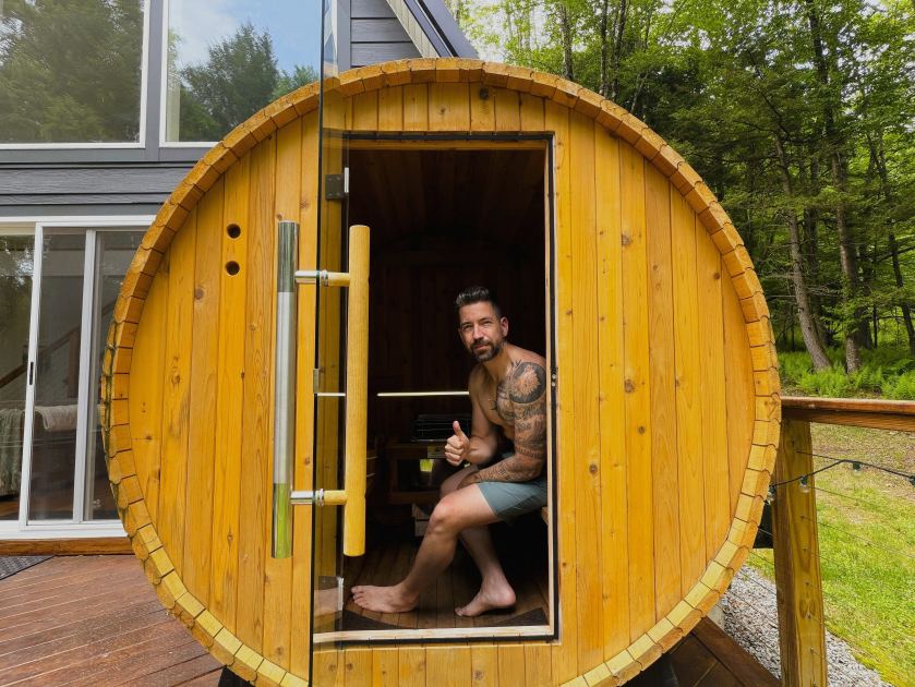 This Barrel Sauna Can Withstand the Elements and Looks Great in Any Backyard