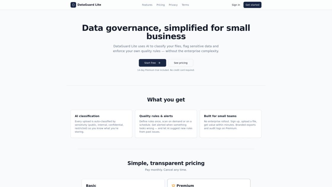 DataGuard Lite — Small Business Data Governance