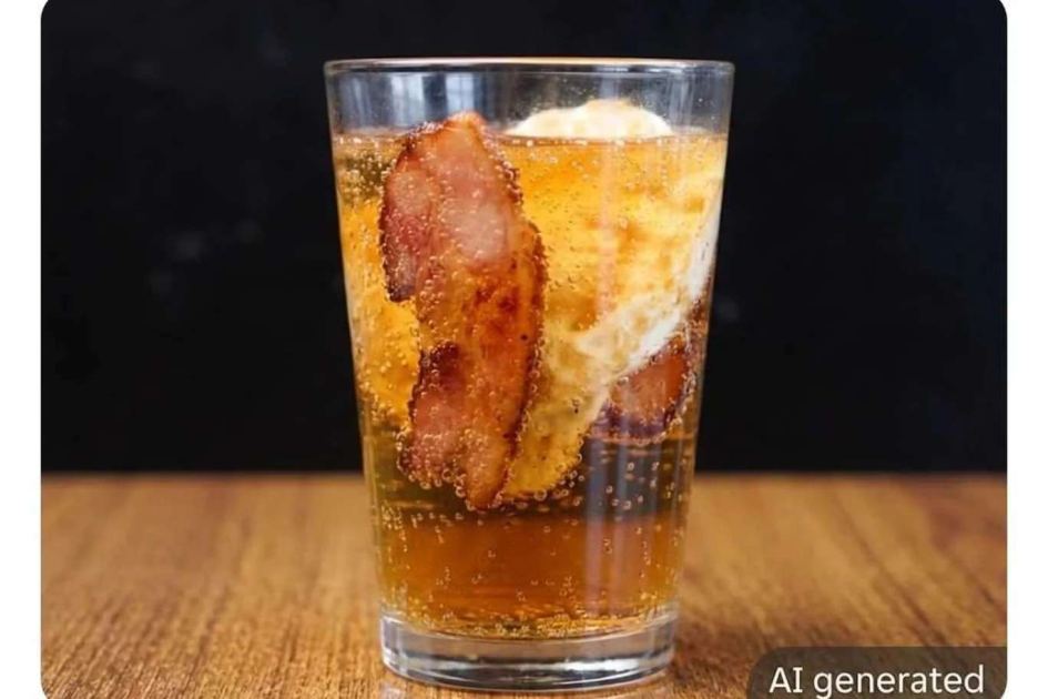 A food delivery app's AI turned a breakfast sandwich into bacon soda