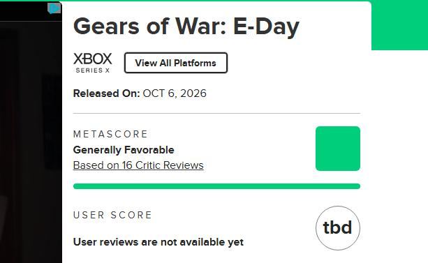 The ‘Gears Of War: E-Day’ Metacritic Review Score Is In, And It’s Great