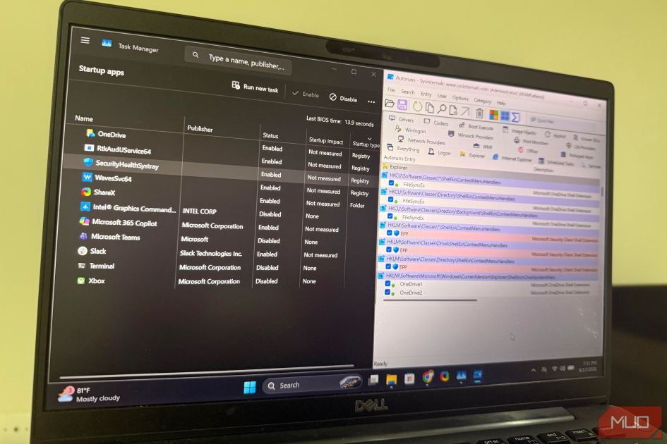 I ran a free Microsoft tool and found 161 startup entries Task Manager couldn't see