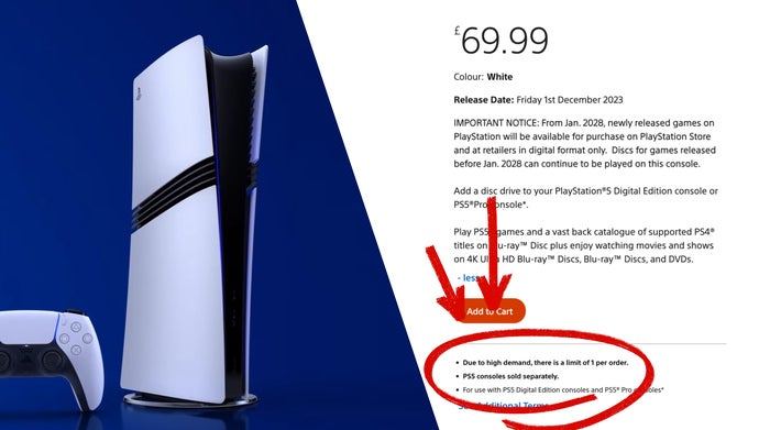 Sony still has to ration attachable disc drives sales to "1 per order" due to "high demand" despite plans to end production of physical discs for PlayStation games