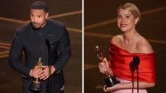 Historic firsts, risqué jokes, and a tie: watch the top Oscar moments