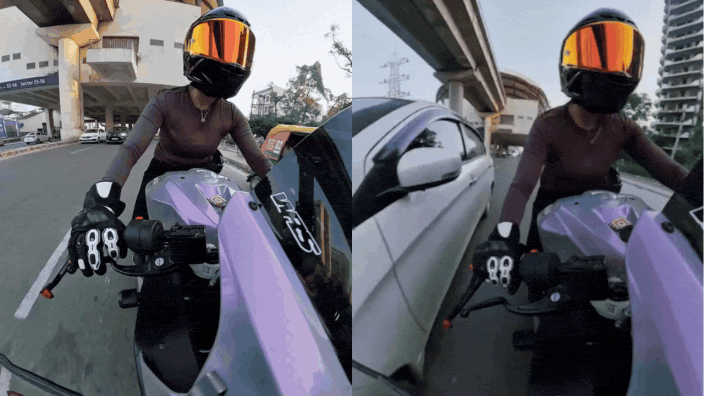 Gurgaon: Car follows woman biker, hits her bike and flees; incident caught on cam