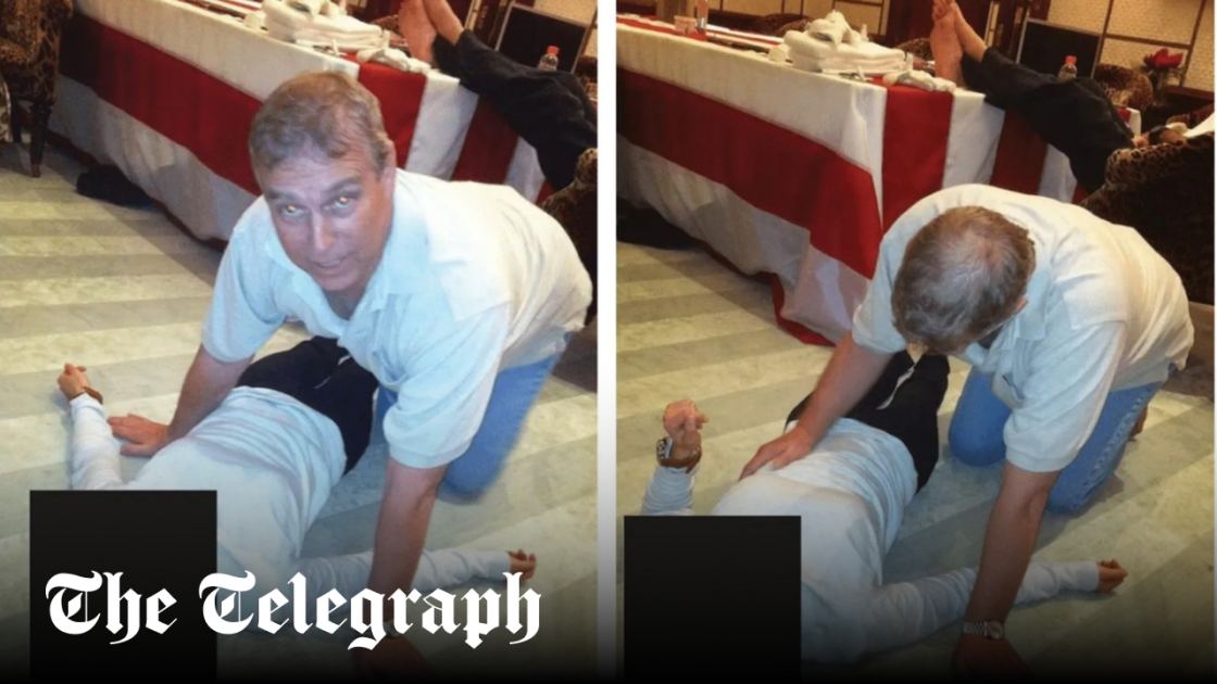 Andrew pictured on all fours over woman in Epstein files