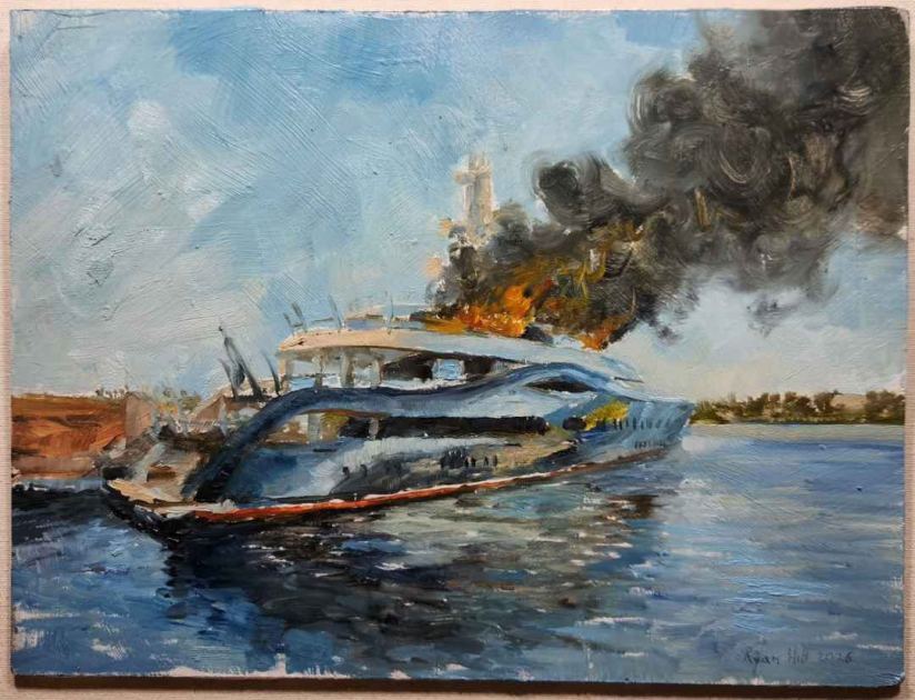 Artist paints Zuckerberg's yacht on fire